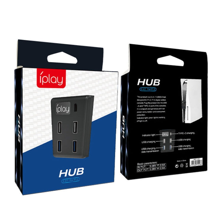 iplay HBP-308 For Sony PS5 5 in 1 Game Console USB3.0 HUB Connection Transmission Extender(Black) - Adapter & Cables by iplay | Online Shopping South Africa | PMC TechLife | Buy Now Pay Later Mobicred