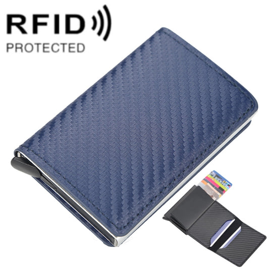 Baellerry RFID Anti-theft Plaid Leather Wallet Metal Aluminum Box Automatic Eject Type Card Holder(Blue) - Antimagnetic RFID Package by Baellerry | Online Shopping South Africa | PMC Jewellery | Buy Now Pay Later Mobicred