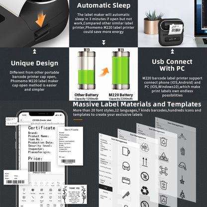 Phomemo M220 Jewelry Clothing Tags Bluetooth Thermist Strip Tag Printer(Black) - Printer by Phomemo | Online Shopping South Africa | PMC Jewellery | Buy Now Pay Later Mobicred