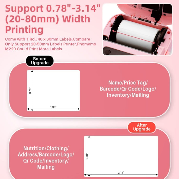 Phomemo M220 Jewelry Clothing Tags Bluetooth Thermist Strip Tag Printer(Pink) - Printer by Phomemo | Online Shopping South Africa | PMC Jewellery | Buy Now Pay Later Mobicred