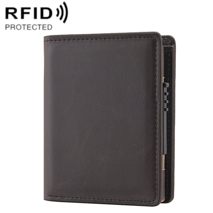 RFID Anti-Theft Short Wallet Automatic Pop-Up Aluminum Alloy Antimagnetic Card Holder(Dark Brown) - Antimagnetic RFID Package by PMC TechLife | Online Shopping South Africa | PMC TechLife | Buy Now Pay Later Mobicred