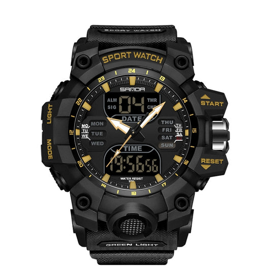 SANDA Green Light Alarm Clock Multifunctional Waterproof Shockproof Transparent Watch(Black Gold) - Silicone Strap Watches by SANDA | Online Shopping South Africa | PMC Jewellery | Buy Now Pay Later Mobicred