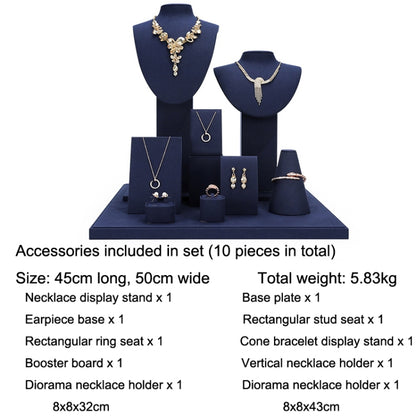 Jewelry Display Props Blue Microfiber Window Necklace Earring Ring Stand Set 1 - Jewelry Storages by PMC Jewellery | Online Shopping South Africa | PMC Jewellery