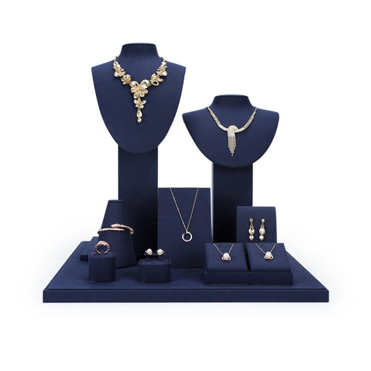 Jewelry Display Props Blue Microfiber Window Necklace Earring Ring Stand Set 6 - Jewelry Storages by PMC Jewellery | Online Shopping South Africa | PMC Jewellery