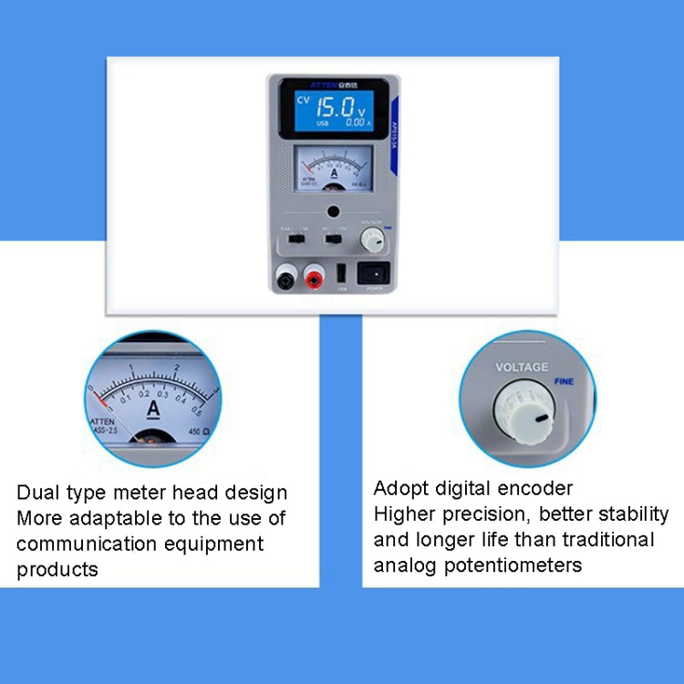 ATTEN APS22-5A 22V 5A USB Digital Variable Adjustable Laboratory DC Power Supply For Mobile Repair, EU Plug - Current & Voltage Tester by ATTEN | Online Shopping South Africa | PMC Jewellery | Buy Now Pay Later Mobicred