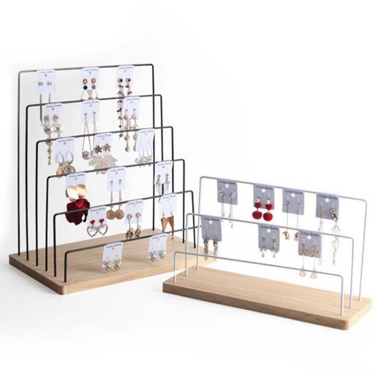 Wooden Base Iron Multi-Layer Earrings Storage Display Rack Can Hang Jewelry Display Shelf, Style: 3 Layers (Black) - Jewelry Storages by PMC Jewellery | Online Shopping South Africa | PMC Jewellery