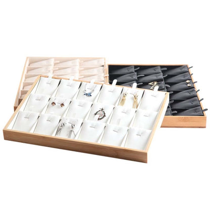 Bamboo Wooden Grid Liner Jewelry Display Tray Necklace Pendant Storage Tray Showcase, Style: 18 Grid White Leather - Jewelry Storages by PMC Jewellery | Online Shopping South Africa | PMC Jewellery