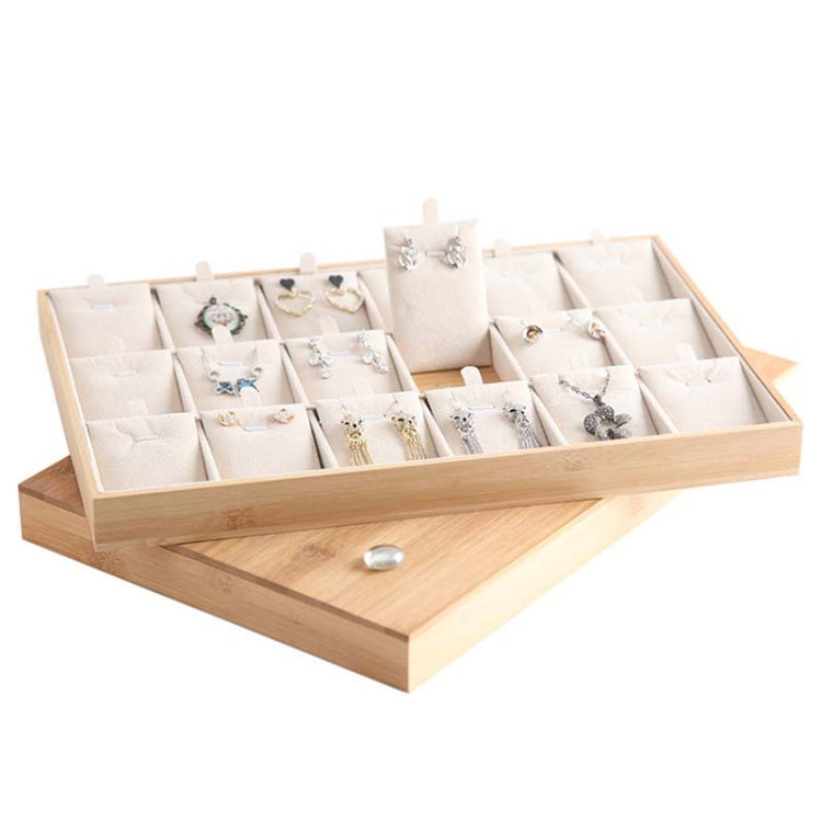 Bamboo Wooden Grid Liner Jewelry Display Tray Necklace Pendant Storage Tray Showcase, Style: 24 Grid White Leather - Jewelry Storages by PMC Jewellery | Online Shopping South Africa | PMC Jewellery