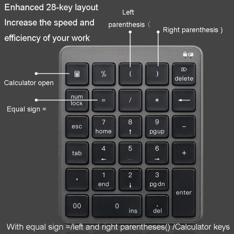 KN-980 28 Keys Portable Wireless Digital Quiet Keypad Computer External Digital Password Keypad(Gray) - free shipping - PMC TechLife - Order now!