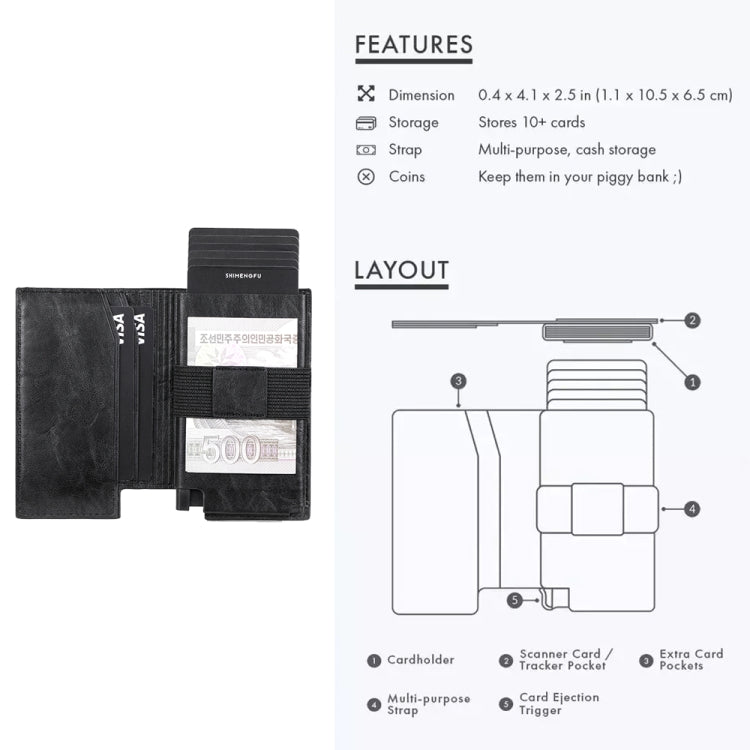 Pop-up Leather Metal Card Holder RFID Bifold Wallet(Carbon Fiber Black) - free shipping - PMC TechLife - Order now!