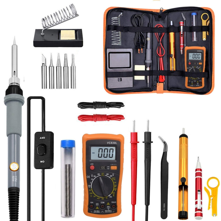 19 in 1 60W Adjustable Temperature Soldering Iron Multimeter Tool Set, Color: Gray EU Plug - free shipping - PMC TechLife - Order now!