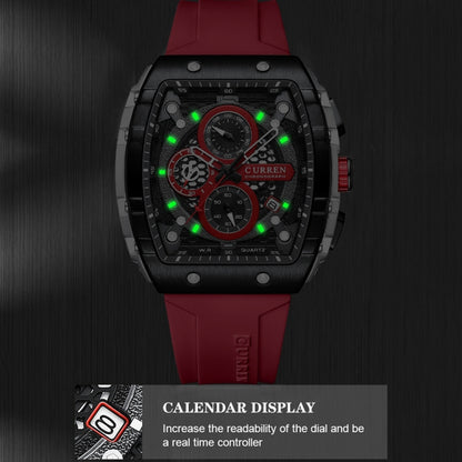 Curren 8442 Sport Six-Hand Silicone Strap Men Quartz Watch, Color: Rose Shell Black - Silicone Strap Watches by Curren | Online Shopping South Africa | PMC Jewellery | Buy Now Pay Later Mobicred