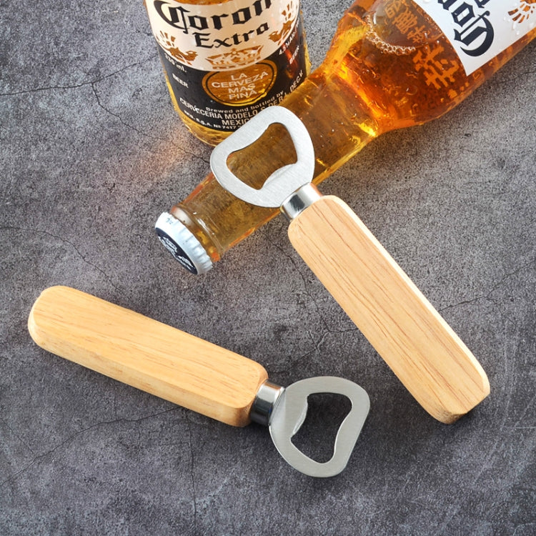 2 PCS Stainless Steel Beer Bottle Opener with Rubber Wood Handle Creative Gift Soda Bottle Driver - Openers by PMC Jewellery | Online Shopping South Africa | PMC Jewellery