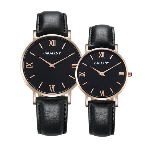 CAGARNY 6812 Round Dial Alloy Case Fashion Couple Watch Men & Women Lover Quartz Watches with PU Leather Band(Black) - Couple Watches by CAGARNY | Online Shopping South Africa | PMC Jewellery | Buy Now Pay Later Mobicred