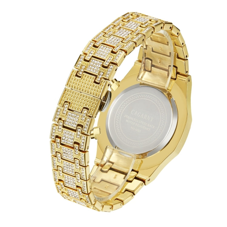 CAGARNY 6881 Diamond-studded Six-needles Guartz Dual Movement Watch Men Stainless Steel Strap Watch (Gold Shell Gold Dial) - Metal Strap Watches by CAGARNY | Online Shopping South Africa | PMC Jewellery | Buy Now Pay Later Mobicred