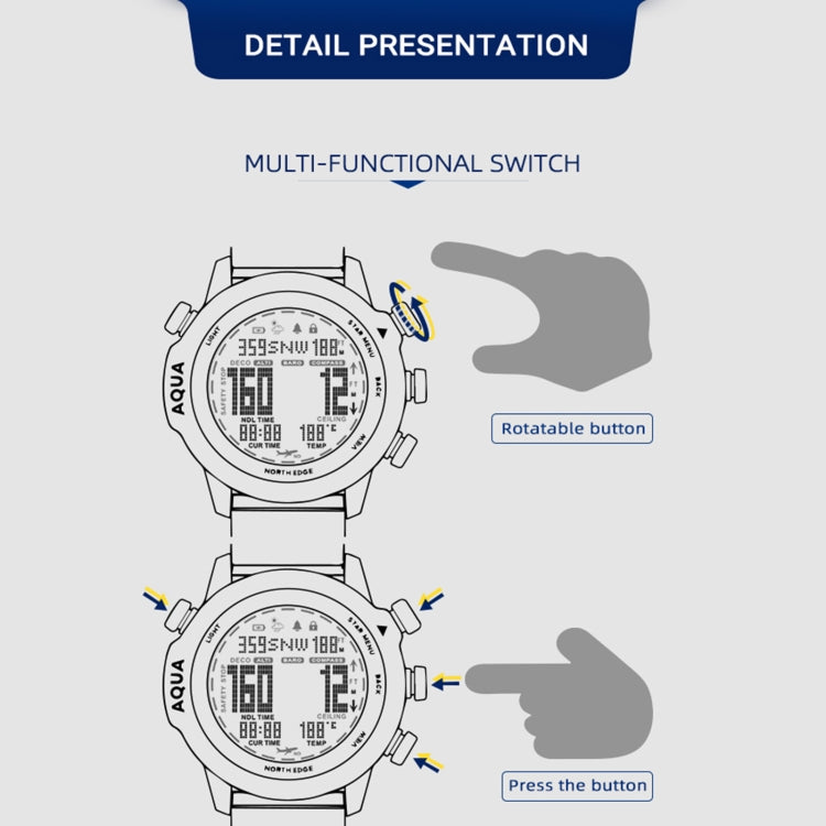 NORTH EDGE AQUA 100m Waterproof Scuba Diver Smart Watch, Support Luminous Display & Compass Mode - Sport Watches by NORTH EDGE | Online Shopping South Africa | PMC Jewellery | Buy Now Pay Later Mobicred