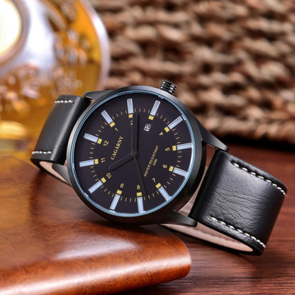 CAGARNY 6866 Fashion Dual Quartz Movement Wrist Watch with Genuine Leather Band(Yellow Number) - Leather Strap Watches by CAGARNY | Online Shopping South Africa | PMC Jewellery | Buy Now Pay Later Mobicred