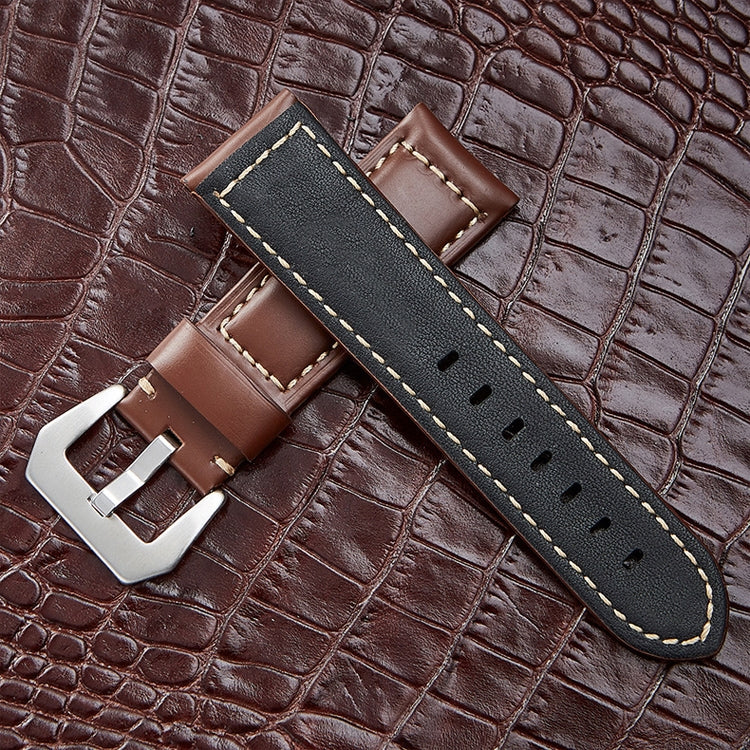 Crazy Horse Layer Frosted Silver Buckle Watch Leather Watch Band, Size: 22mm(Light Brown) - Watch Bands by PMC TechLife | Online Shopping South Africa | PMC TechLife | Buy Now Pay Later Mobicred