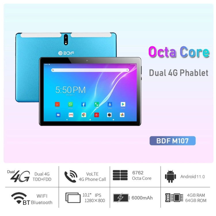 BDF M107 4G Phone Call Tablet PC, 10.1 inch, 4GB+64GB, Android 11, MTK6762 Octa Core, Support Dual SIM & Bluetooth & WiFi & GPS, EU Plug(Black) - BDF by PMC Jewellery | Online Shopping South Africa | PMC Jewellery