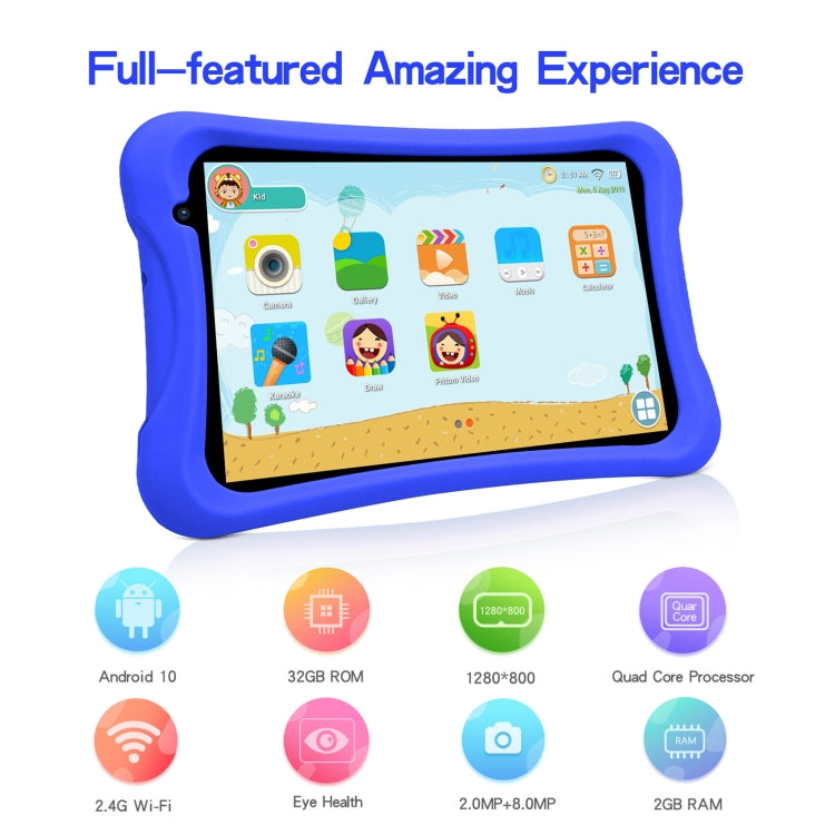 Pritom L8 Kids Tablet PC, 8.0 inch, 2GB+32GB, Android 10 Unisoc SC7731 Quad Core CPU, Support 2.4G WiFi / Bluetooth, Global Version with Google Play, US Plug(Blue) -  by PRITOM | Online Shopping South Africa | PMC Jewellery
