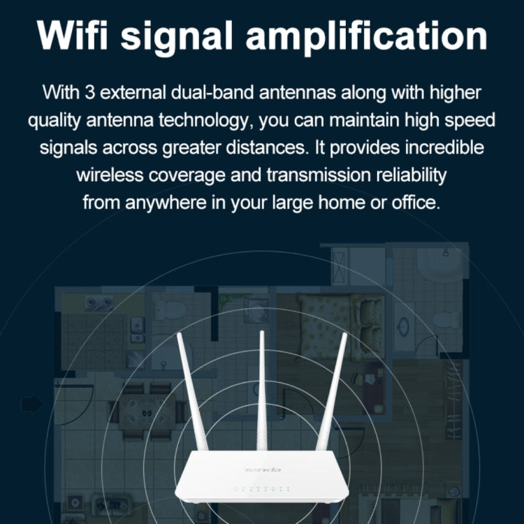 Tenda F3 Wireless 2.4GHz 300Mbps WiFi Router with 3*5dBi External Antennas(White) - Wireless Routers by Tenda | Online Shopping South Africa | PMC Jewellery | Buy Now Pay Later Mobicred