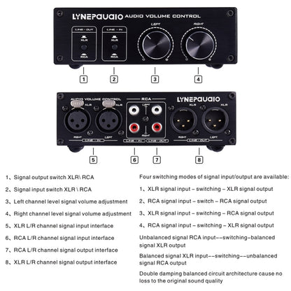 LINEPAUDIO A977 2 In 2 Out Switcher Full-balance Passive Preamp Active Speaker Double Sound Source Volume Controller (Black) -  by PMC Jewellery | Online Shopping South Africa | PMC Jewellery