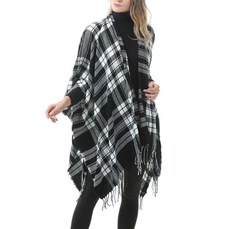 Fashion Classic Split Plaid Shawl Fringed Thickening Imitation Cashmere Cloak (P727) - Scarf by PMC Jewellery | Online Shopping South Africa | PMC Jewellery