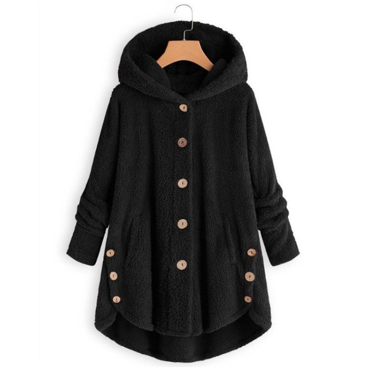 Button Plush Irregular Solid Color Coat (Color:Black Size:L) - Hoodie by PMC Jewellery | Online Shopping South Africa | PMC Jewellery