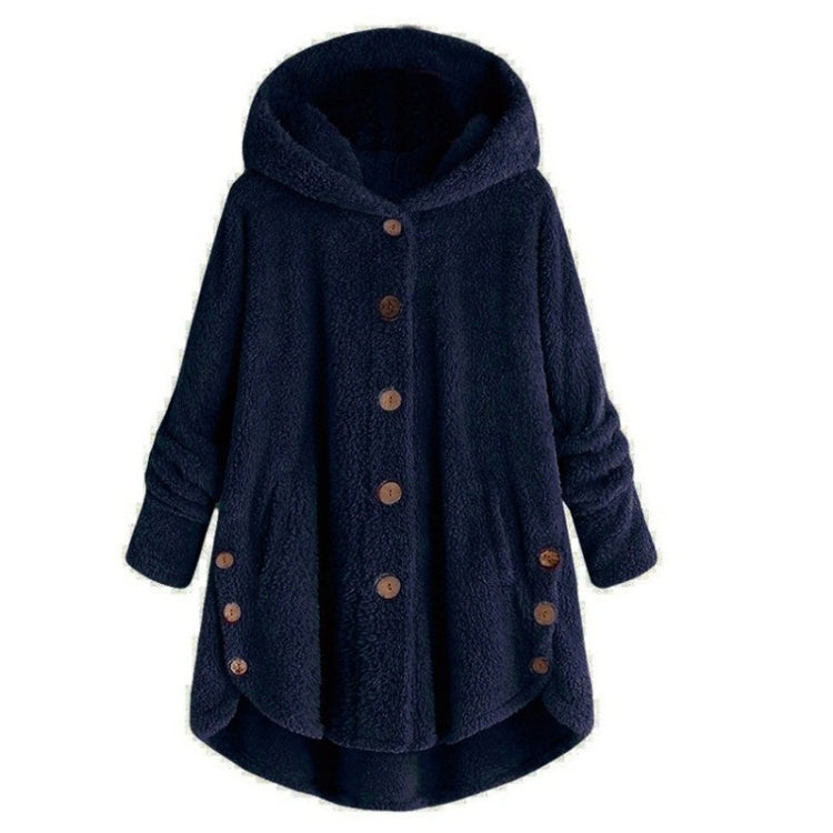Button Plush Irregular Solid Color Coat (Color:Navy Blue Size:XXL) - Hoodie by PMC Jewellery | Online Shopping South Africa | PMC Jewellery