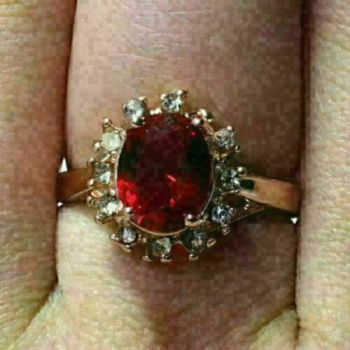 2.75 Ct Oval Red Ruby Halo Ring In 14K Rose Gold Plated